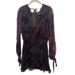 NWT LPA Velvet floral Long Sleeve Mini Dress Sz S Black, Burgandy